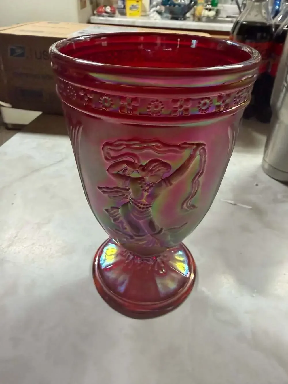 Fenton Ruby Red Carnival Glass Dancing Ladies Urn Vase